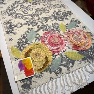 Exotic India 30” x 50” 100% throw rug new boho floral embroidered